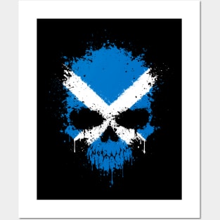 Chaotic Scottish Flag Splatter Skull Posters and Art